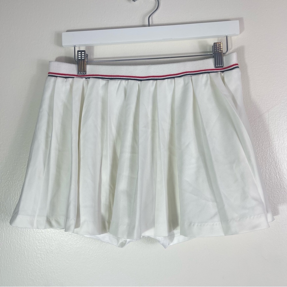 Y2K PLEATED White SKORT with red & blue Stripe Band Detail - Picture 4 of 10